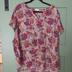 Maurices Floral V-Neck Blouse - Red and Pink